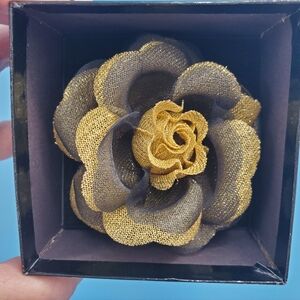 Joan Rivers glitter cloth rose brooch in original box with card